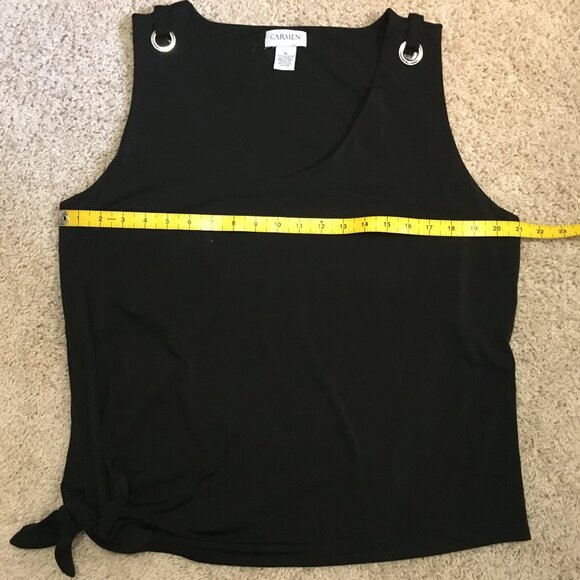 NWT Carmen Marc Valvo Black Grommet Shoulder Tie Hem Tank Top - Picture 13 of 15